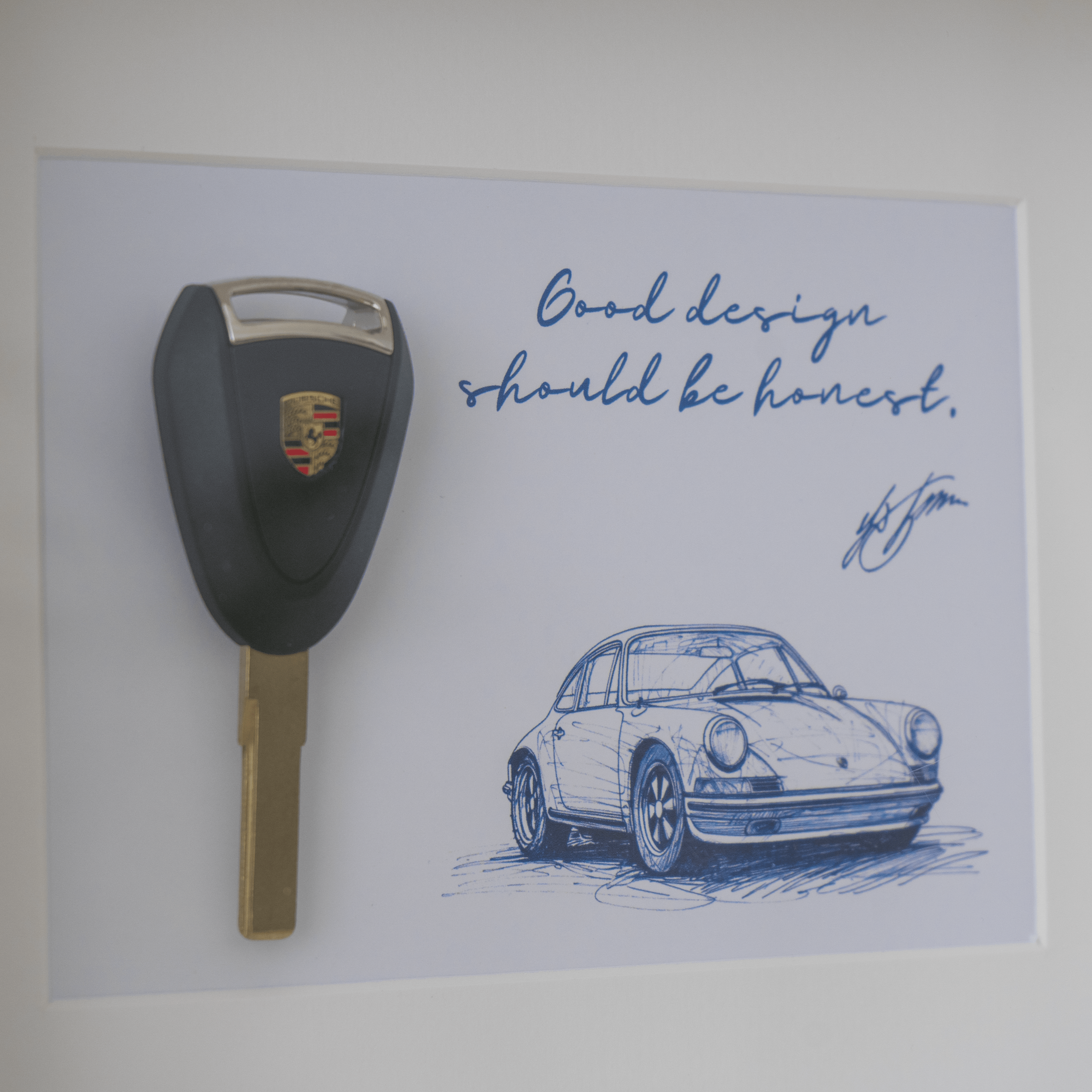 Framed Old School Porsche 911 Key - Ferdinand Porsche Quote
