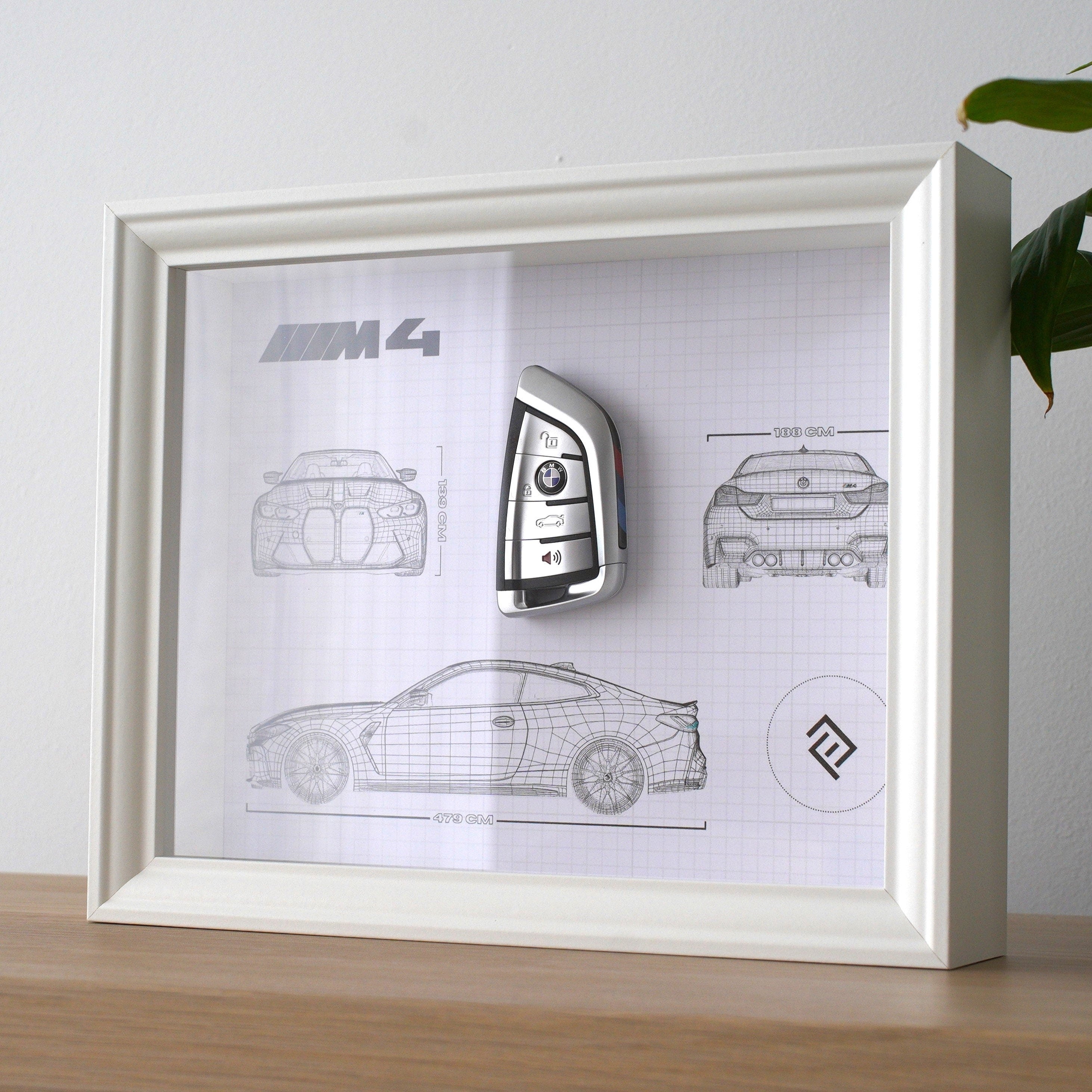 Framed BMW M4 key decoration - Blueprint with NFC