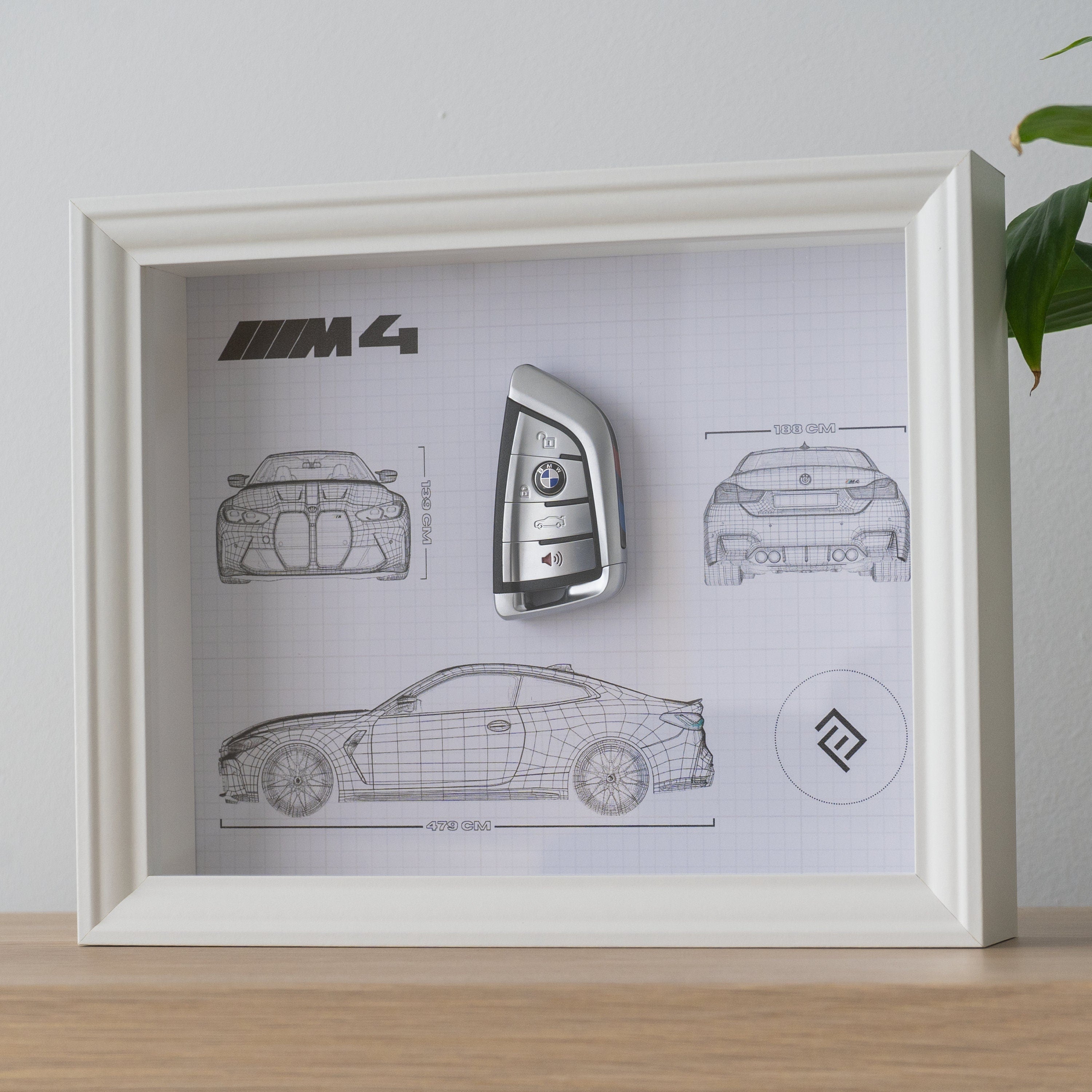 Framed BMW M4 key decoration - Blueprint with NFC