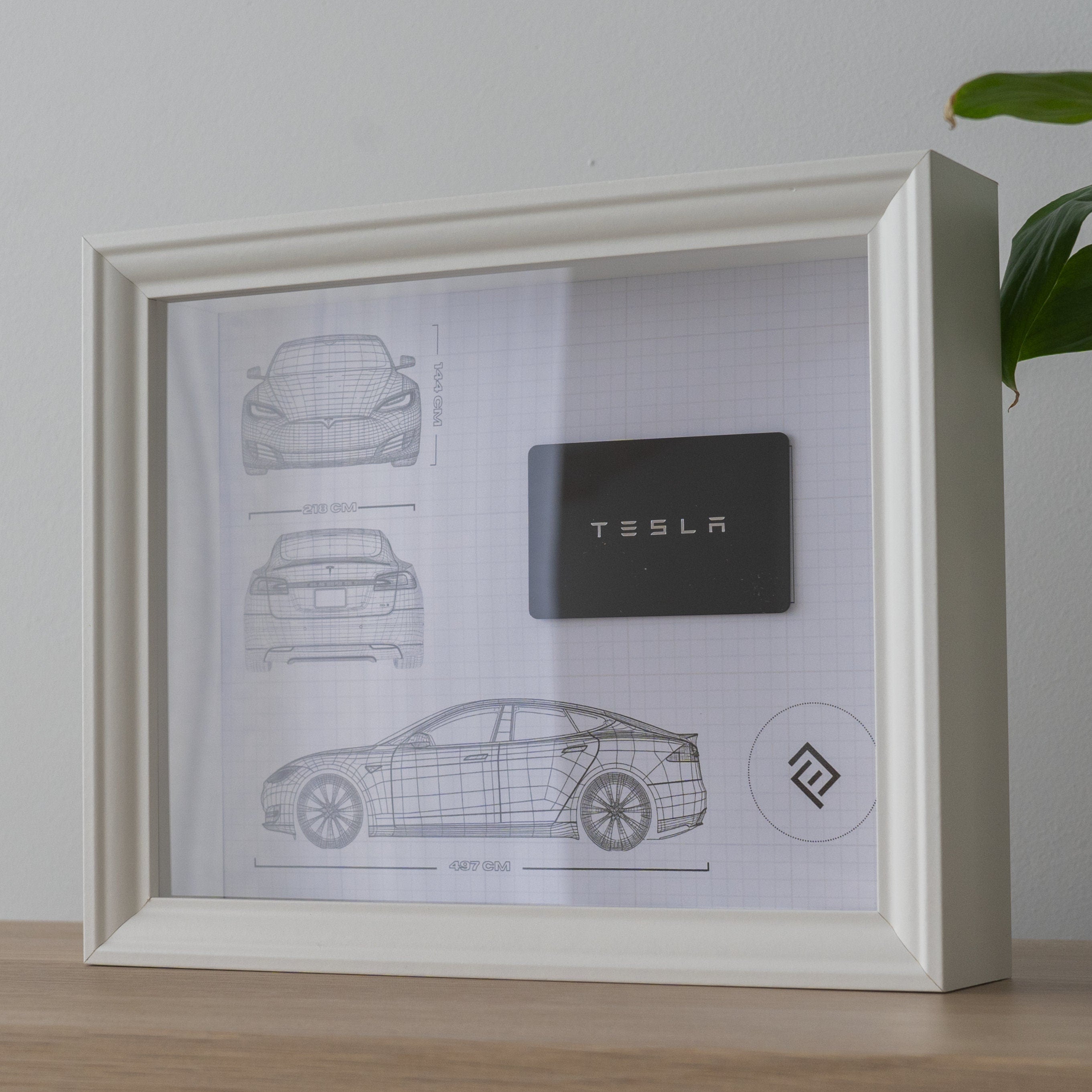 Framed Tesla Key Decoration - Blueprint with NFC