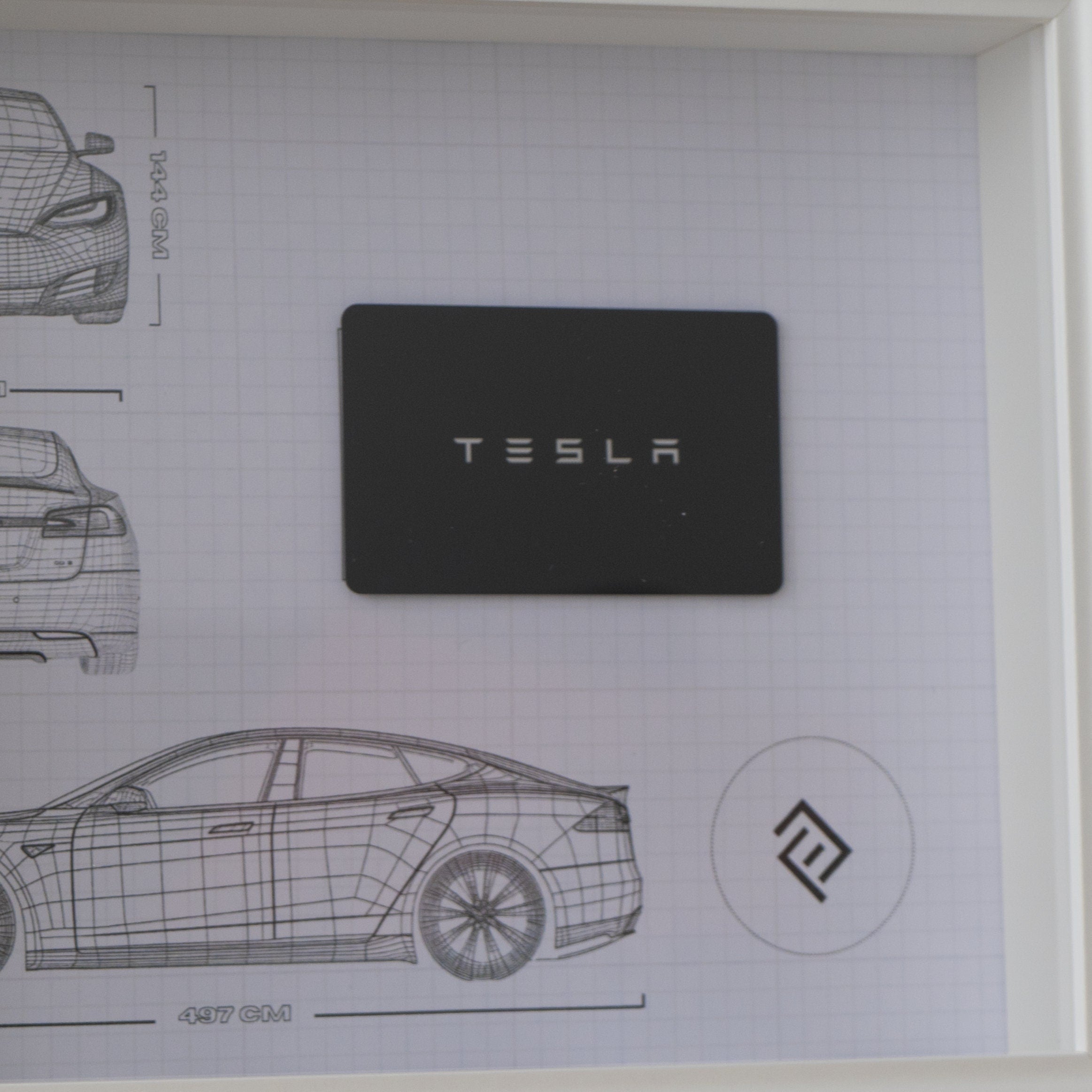 Framed Tesla Key Decoration - Blueprint with NFC