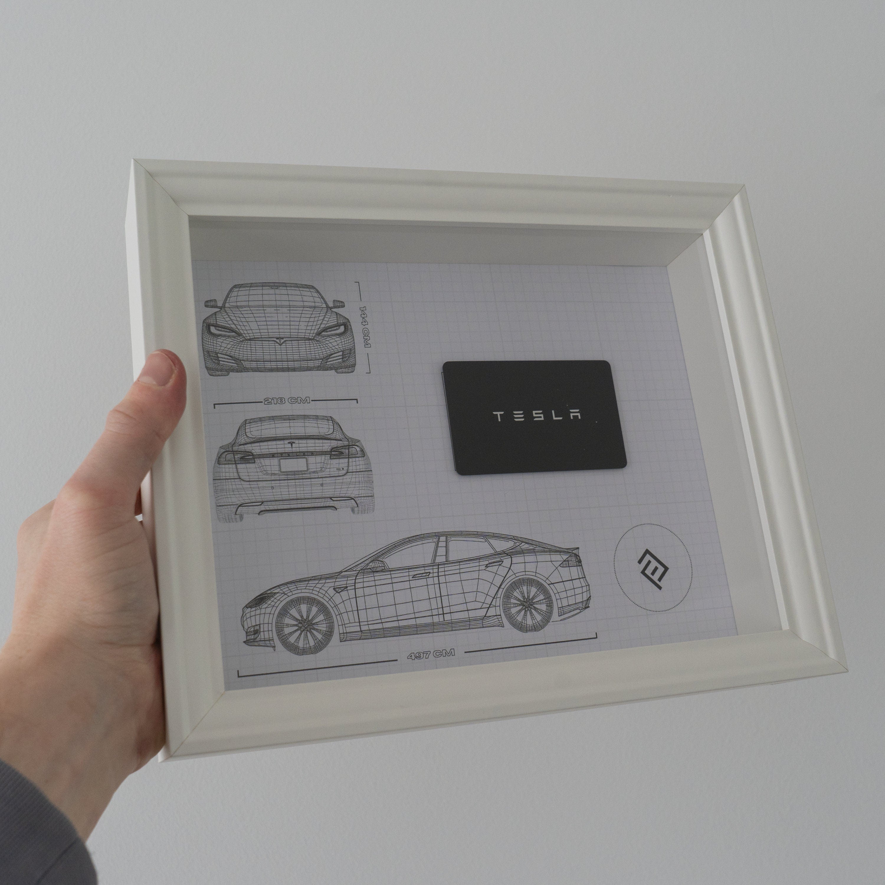 Framed Tesla Key Decoration - Blueprint with NFC