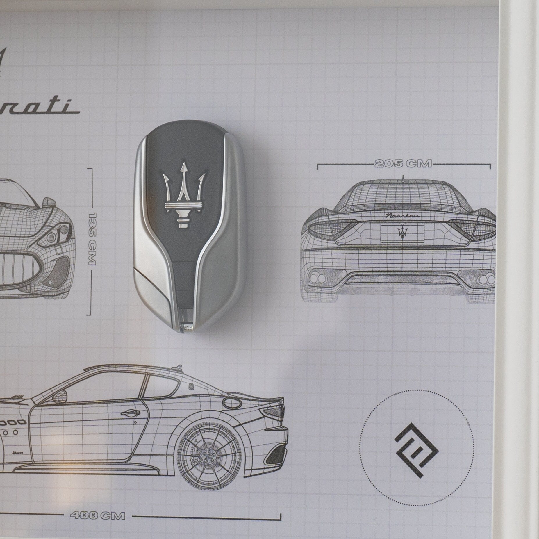 Framed Maserati key decoration - Blueprint with NFC