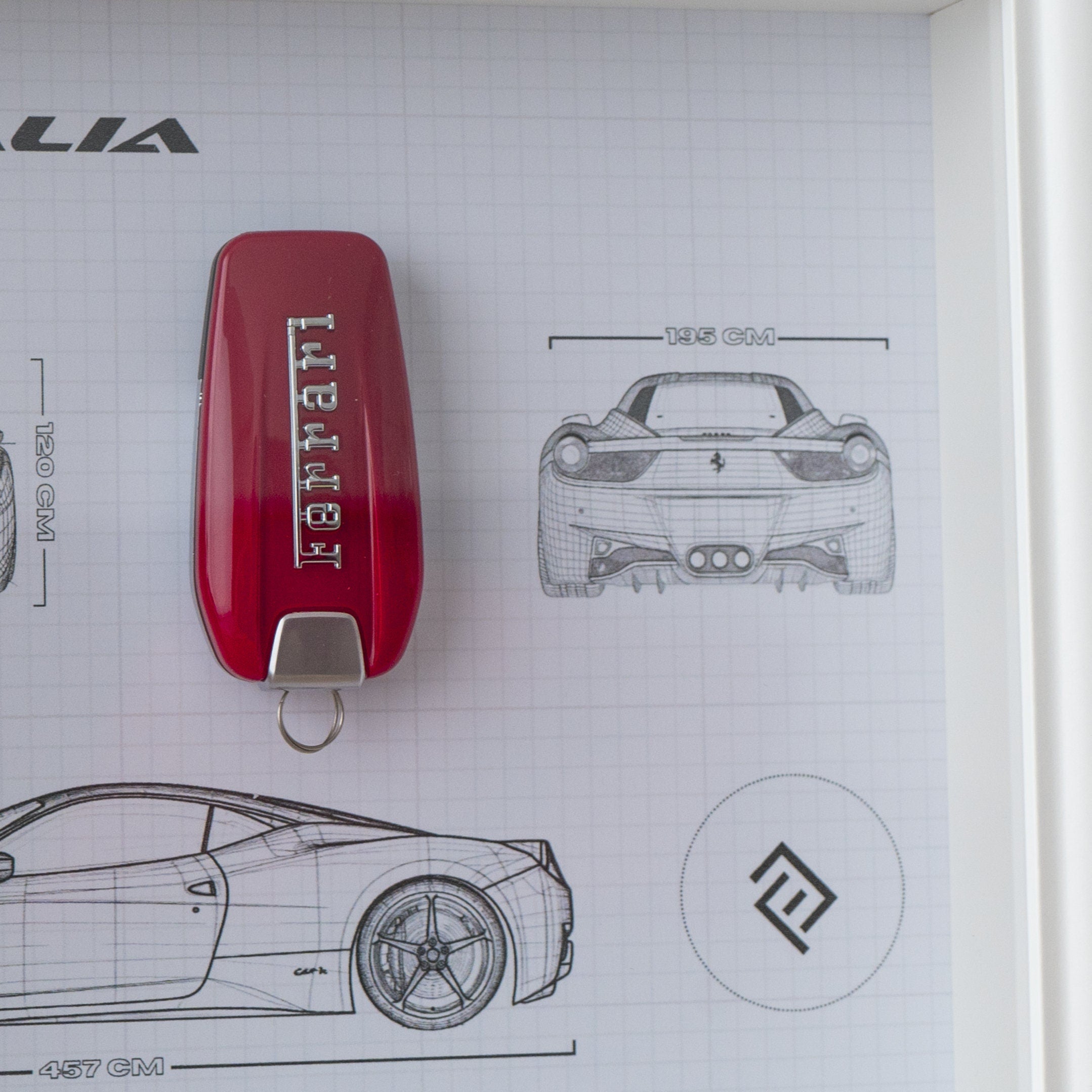 Framed Ferrari key decoration - Blueprint with NFC