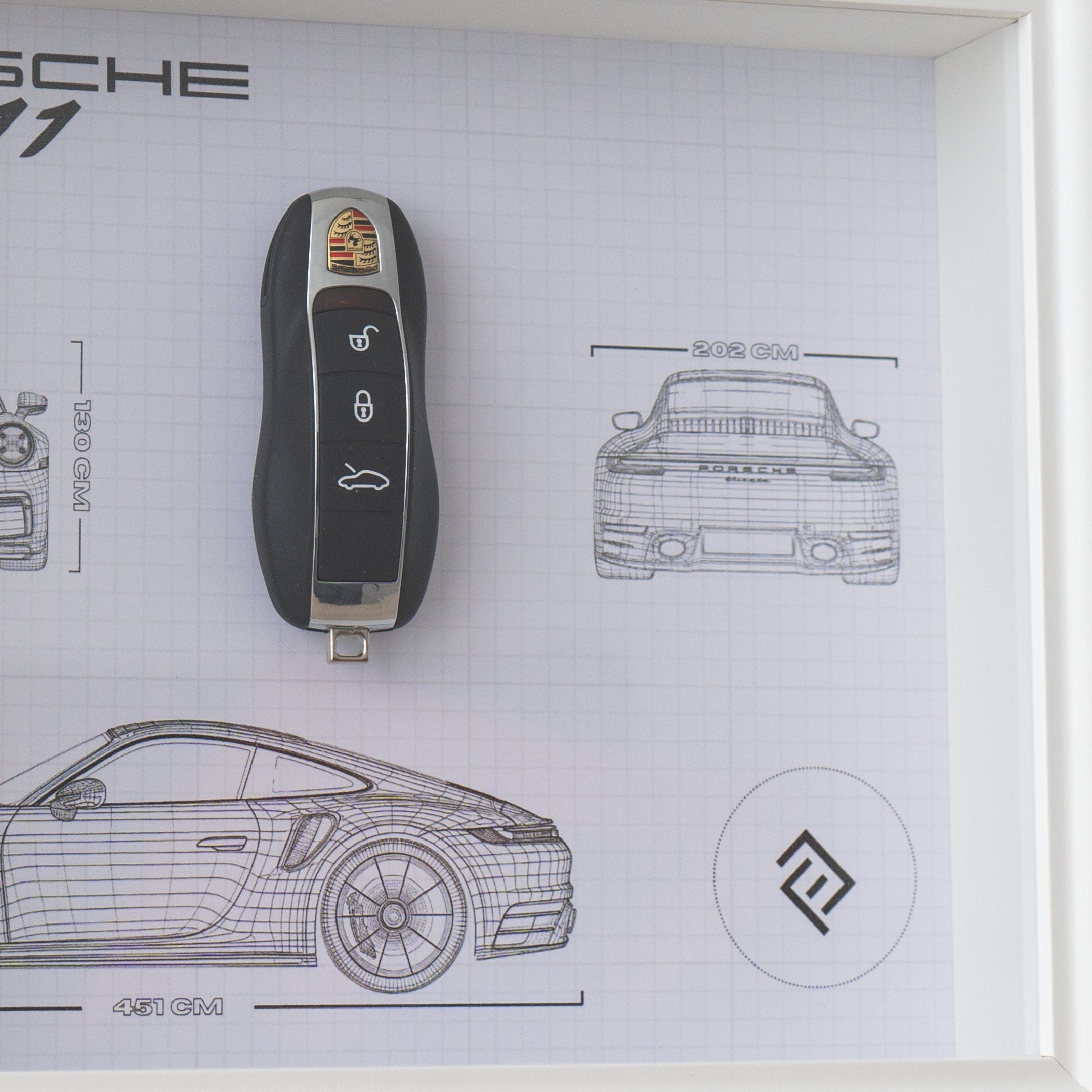 Porsche 911 key decoration framed - Blueprint with NFC