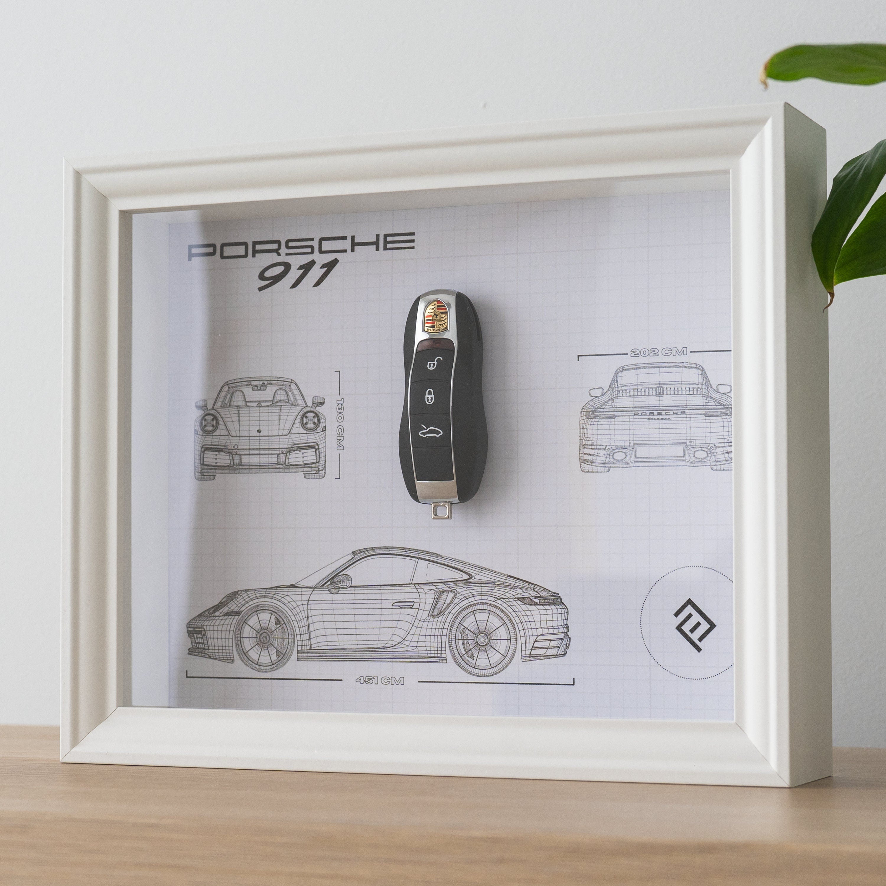 Porsche 911 key decoration framed - Blueprint with NFC