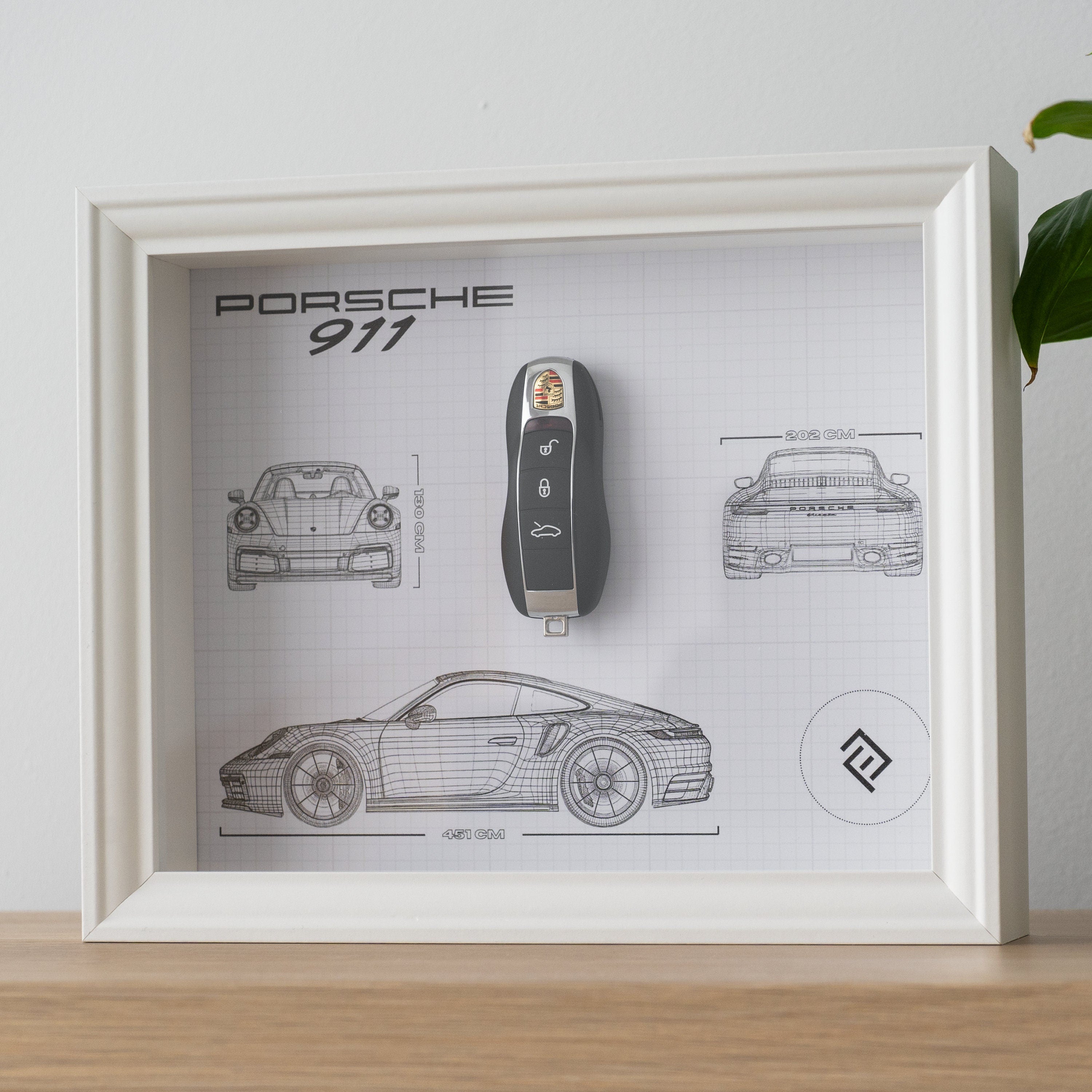 Porsche 911 key decoration framed - Blueprint with NFC