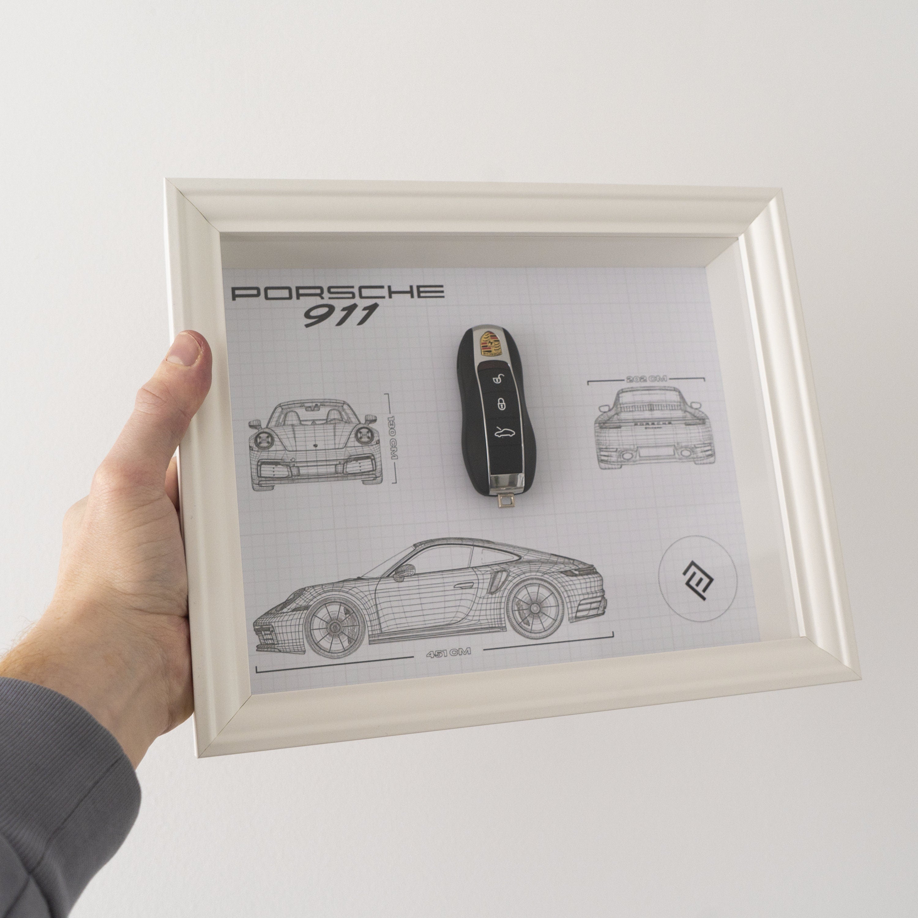 Décoration Porsche 911 clé encadré - Blueprint avec NFC