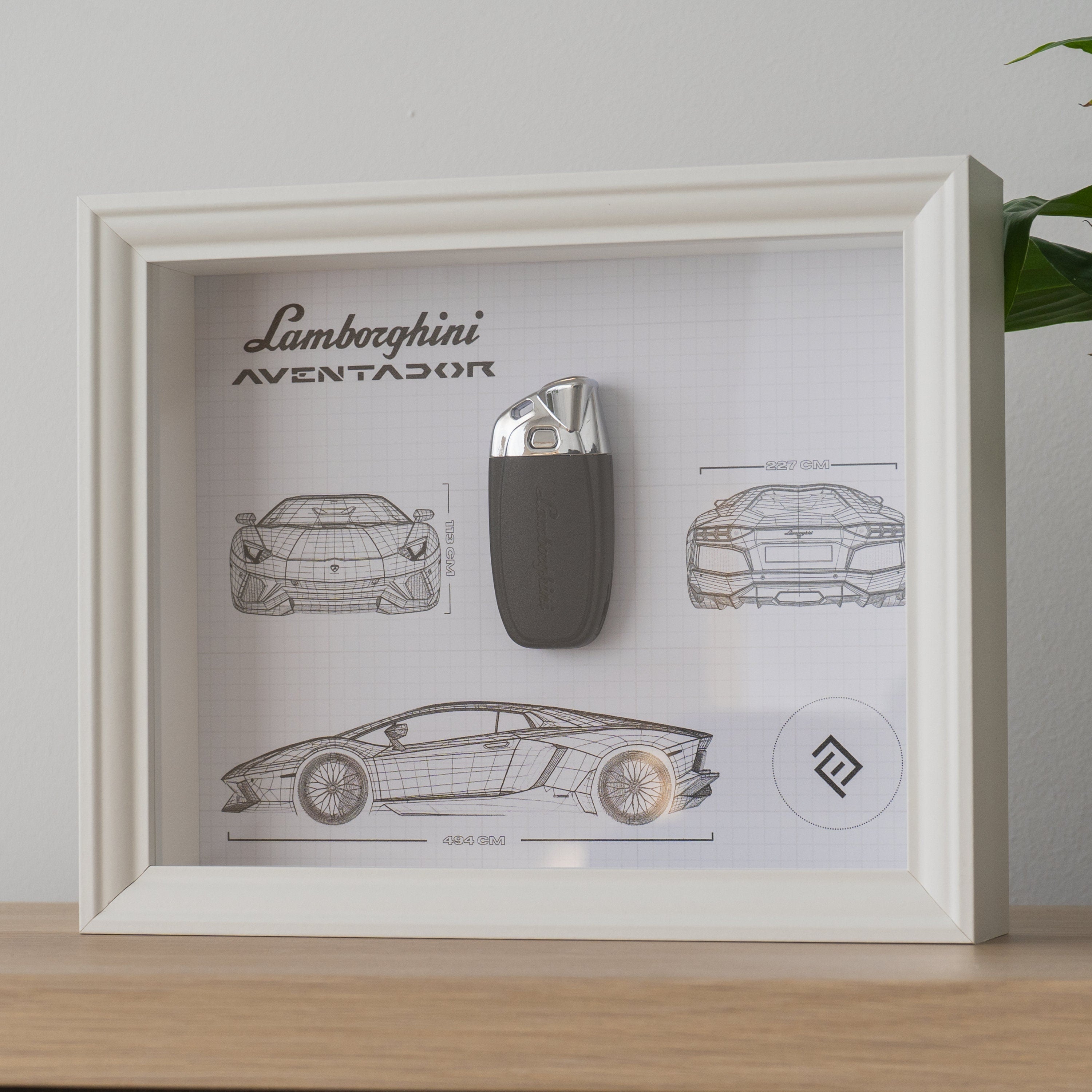 Lamborghini Aventador key decoration framed - Blueprint with NFC