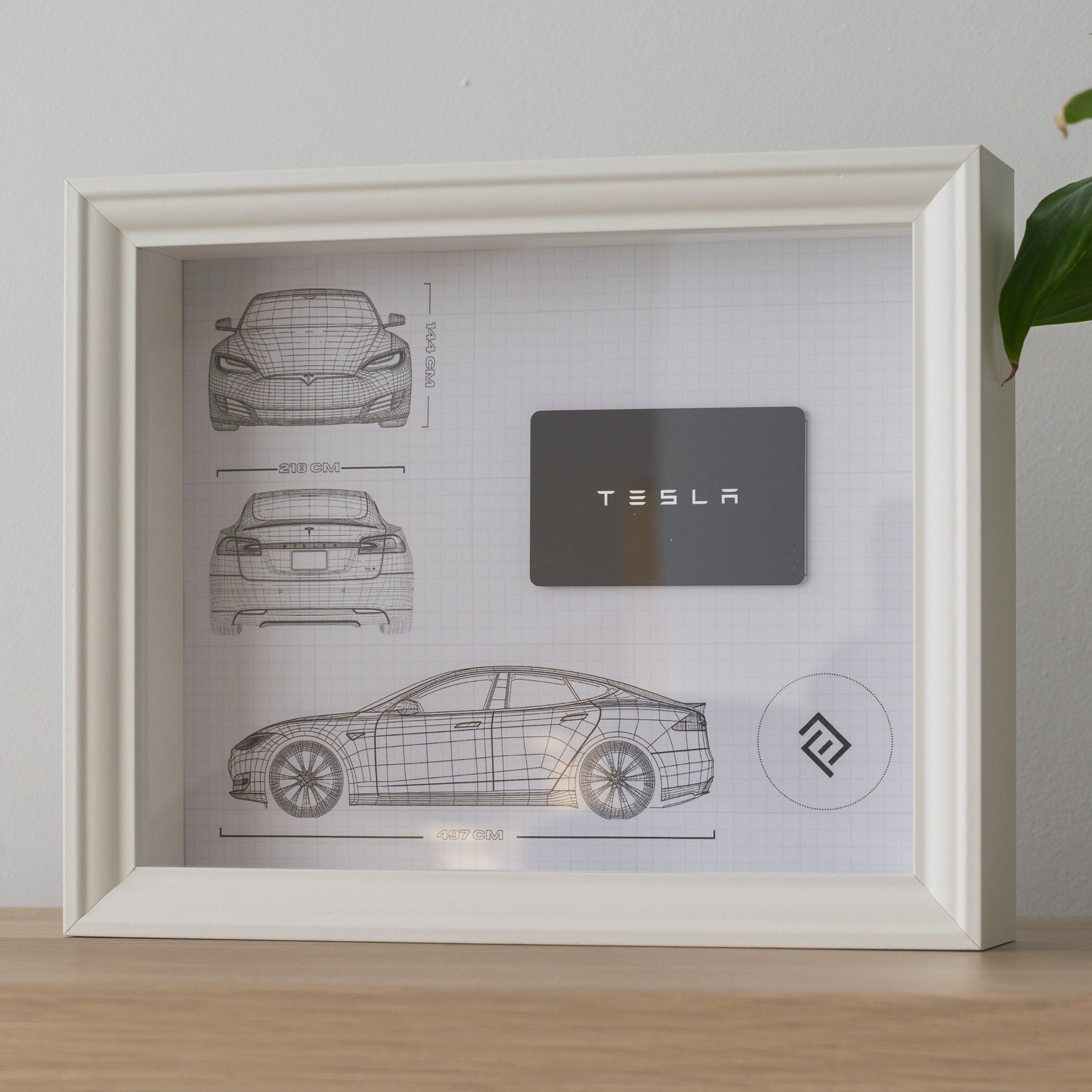 Framed Tesla Key Decoration - Blueprint with NFC