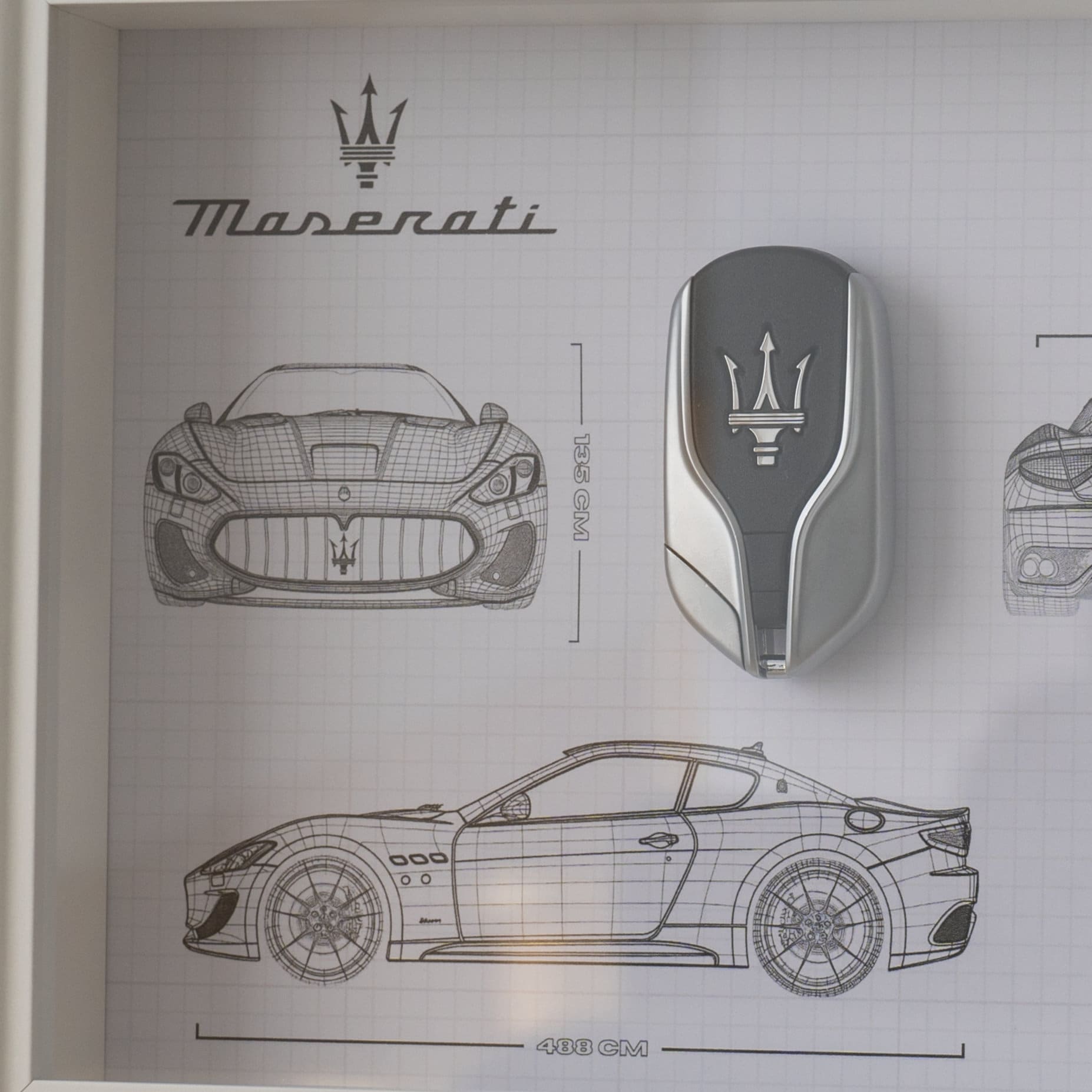 Framed Maserati key decoration - Blueprint with NFC