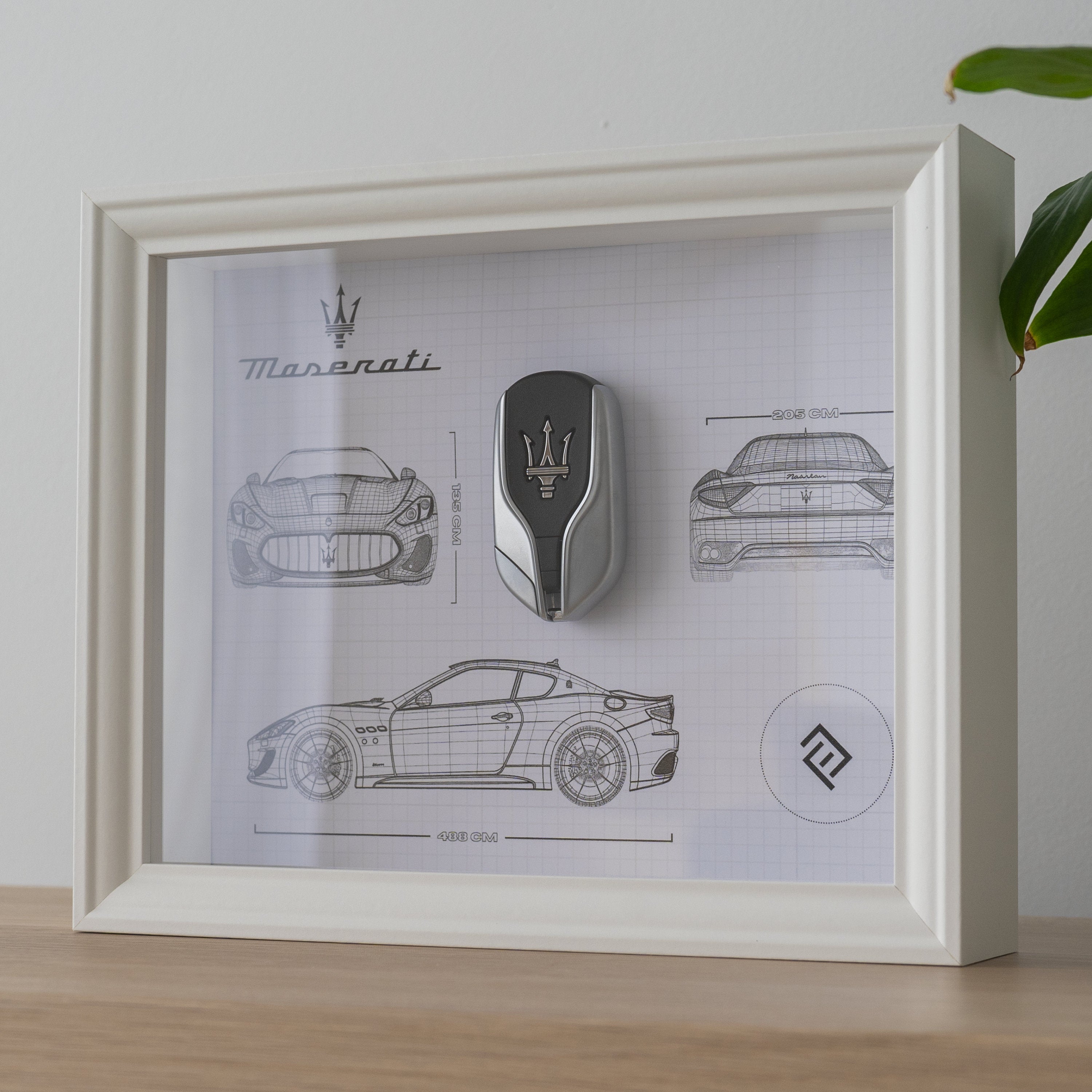 Framed Maserati key decoration - Blueprint with NFC