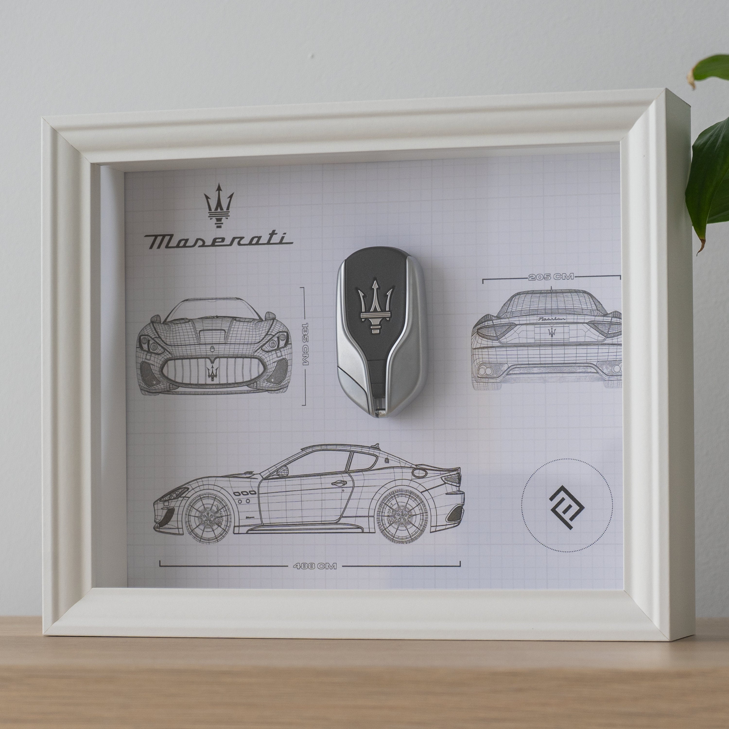 Framed Maserati key decoration - Blueprint with NFC