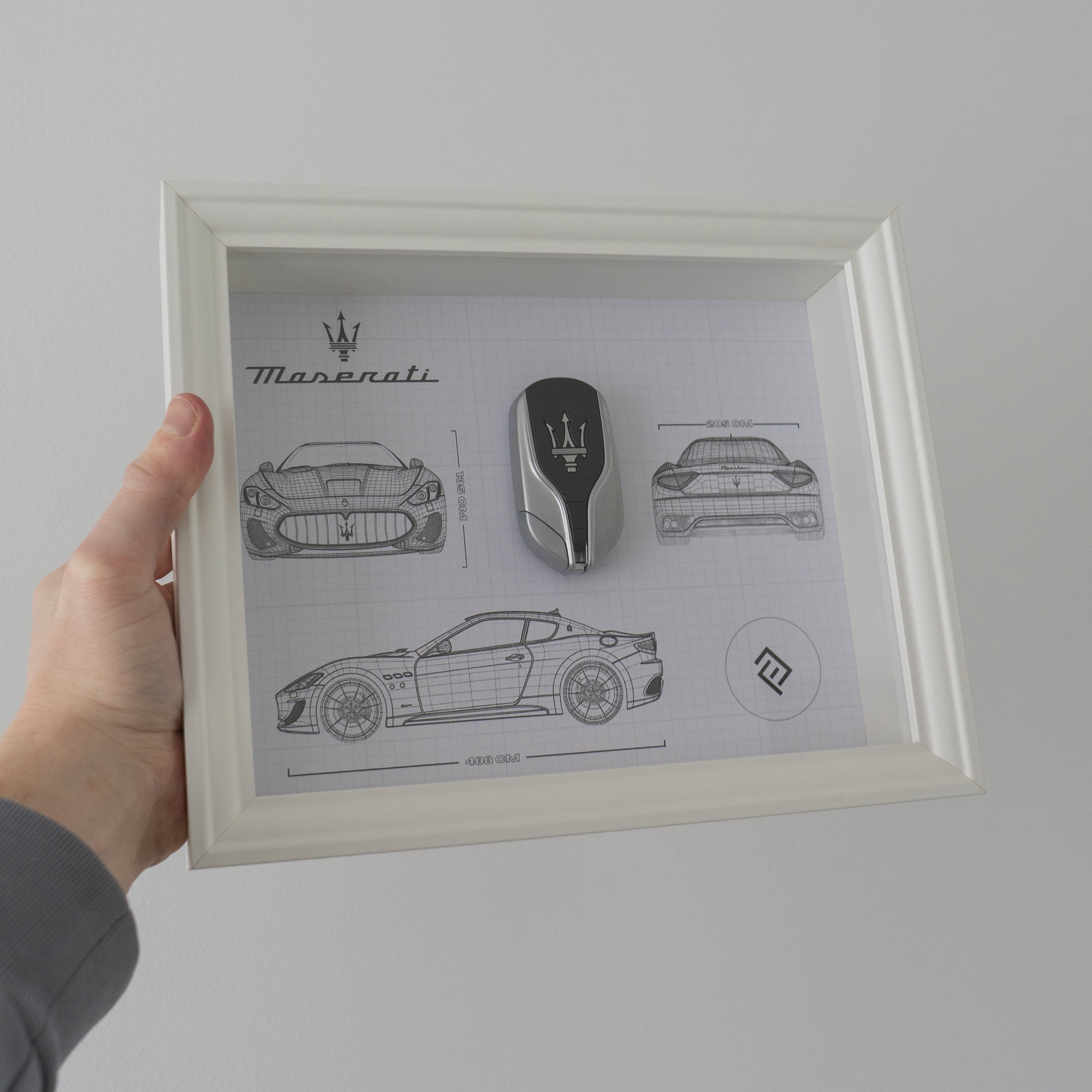 Framed Maserati key decoration - Blueprint with NFC